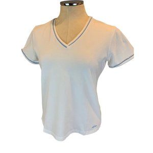 Medium Izod Stretch Vintage Y2K Women's White Golf Tshirt Blue Trim